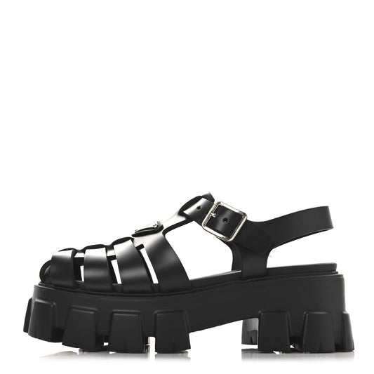 Prada Foam Rubber Triangle Logo Monolith 55mm Cage Sandals 36 Black