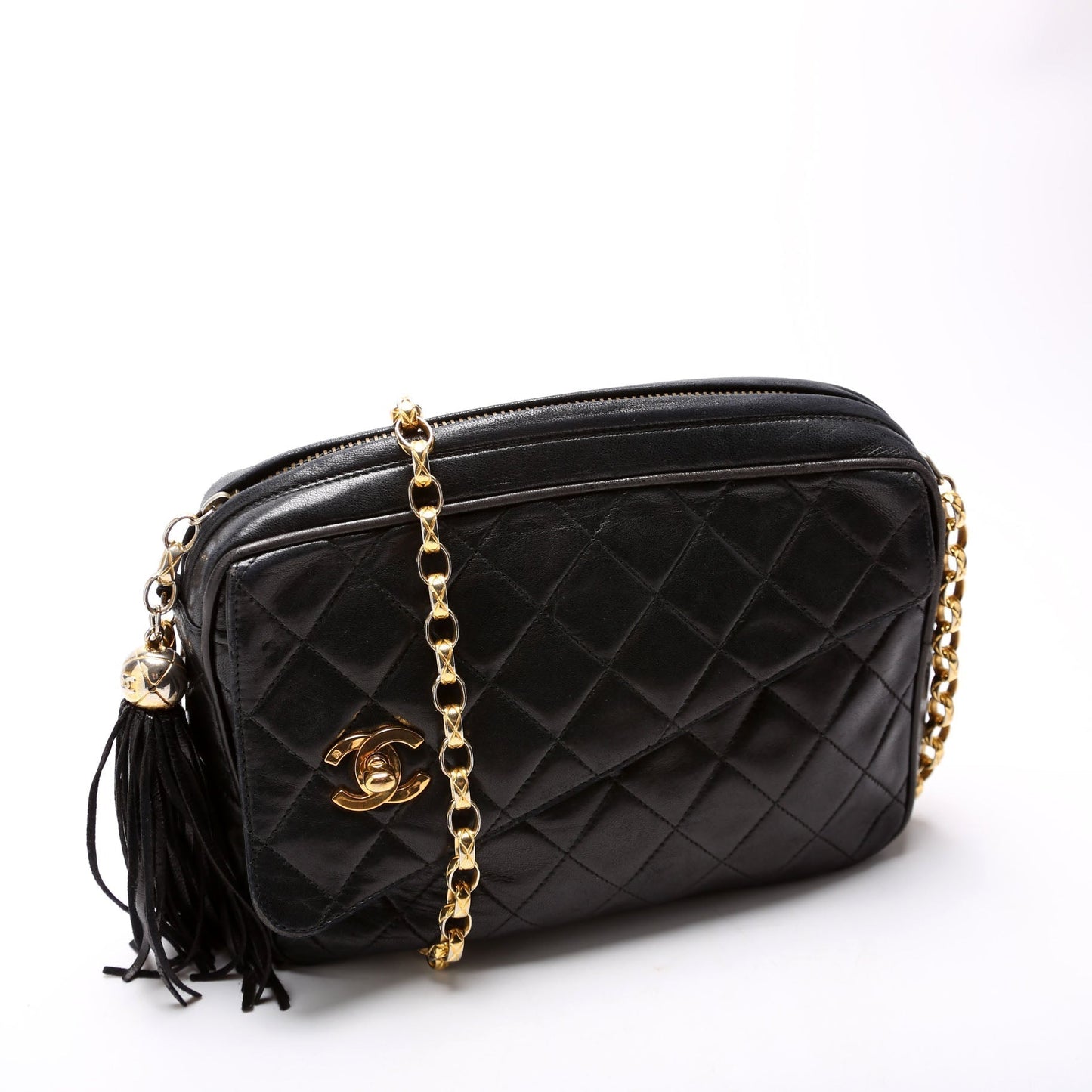 Chanel CC Diagonal Flap Tassel Camera   Black Bag