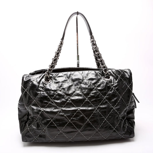 Chanel Double Contrast Stitch Large Tote Goat 13M Black Bag
