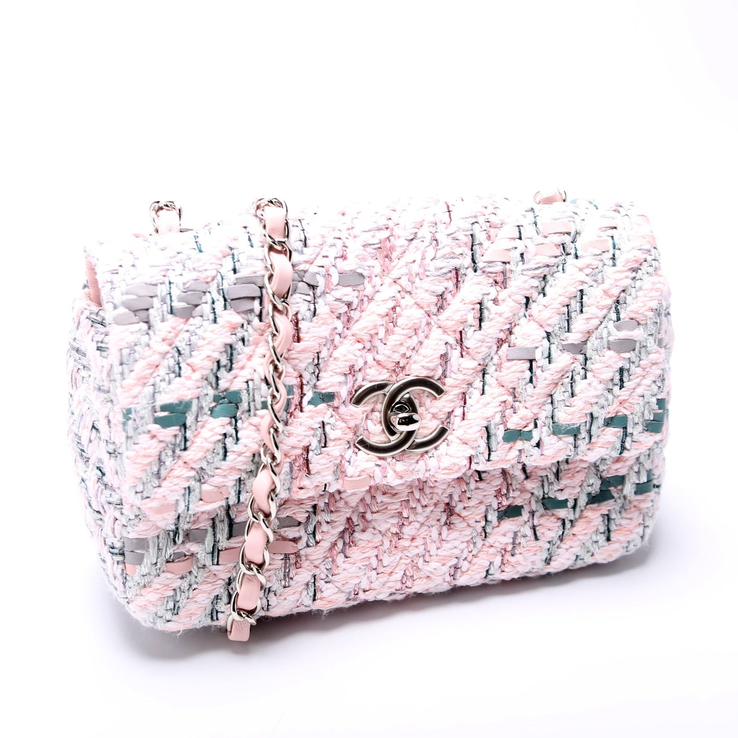 Chanel Classic Flap Mini Rectangle Tweed RFID Pink Bag