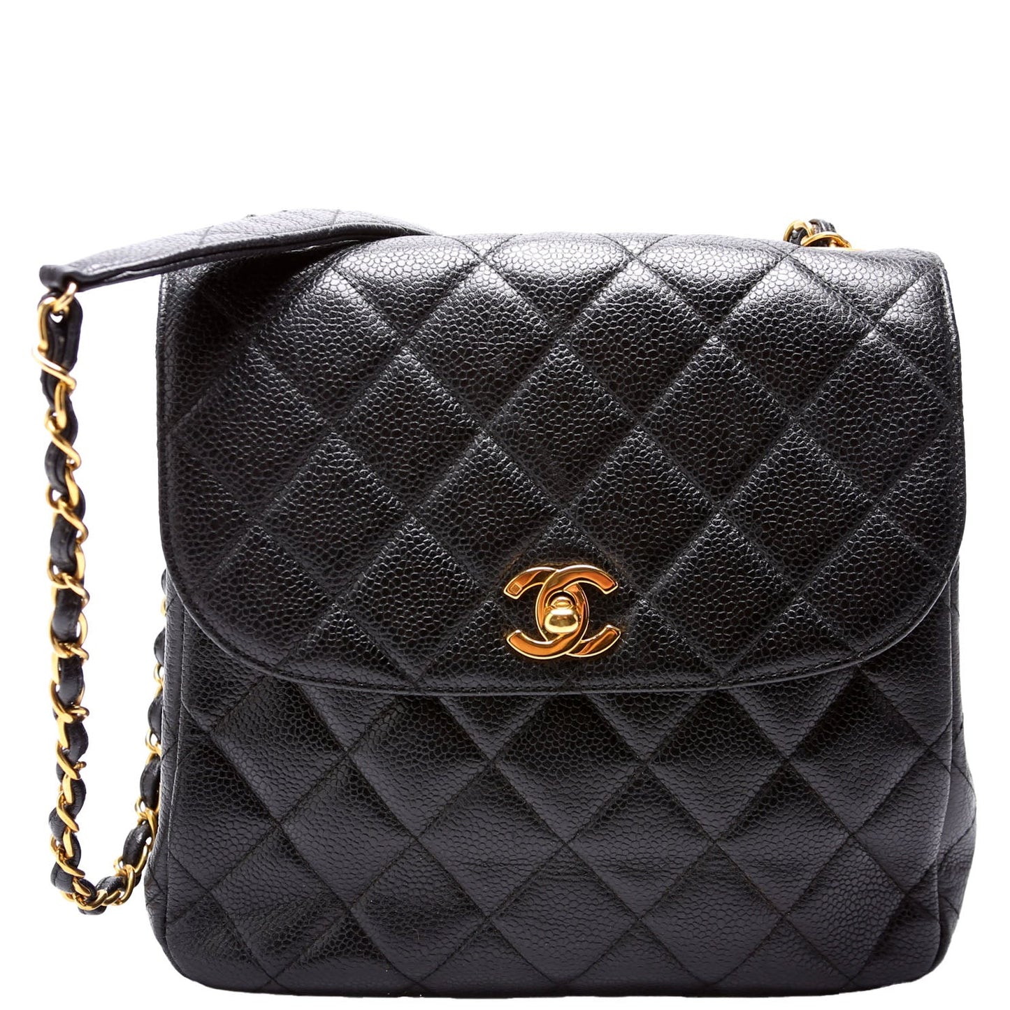 Chanel CC Square Flap Shoulder Quilted Caviar   4M Black Bag