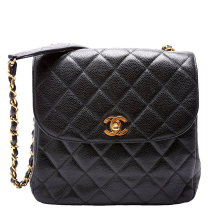 Chanel CC Square Flap Shoulder Quilted Caviar   4M Black Bag