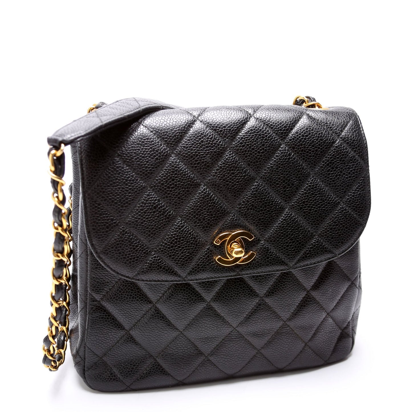 Chanel CC Square Flap Shoulder Quilted Caviar   4M Black Bag