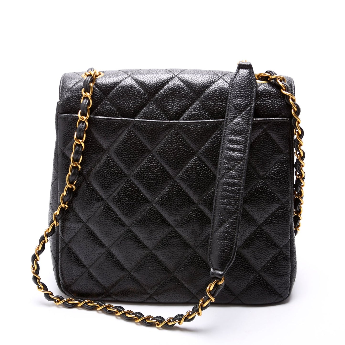 Chanel CC Square Flap Shoulder Quilted Caviar   4M Black Bag