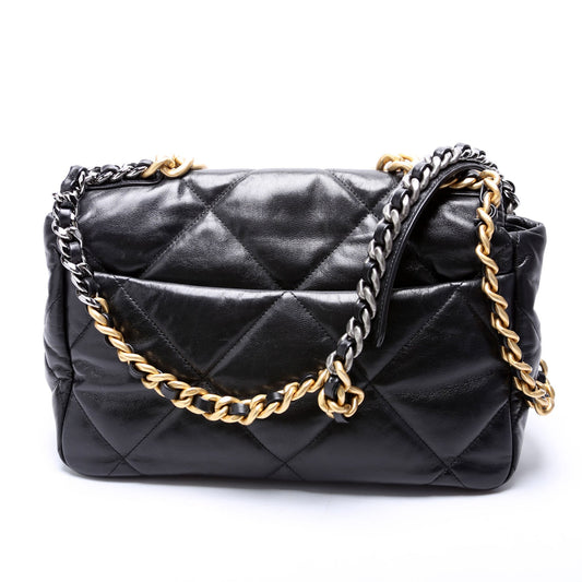 Chanel Quilted Goatskin 19 Large Flap 29M Black Bag