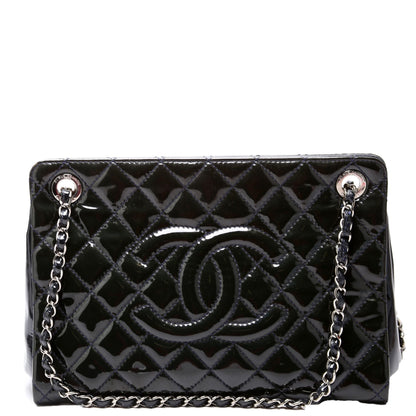 Chanel Petite Timeless CC Tote Quilted Patent 17M Blue Bag