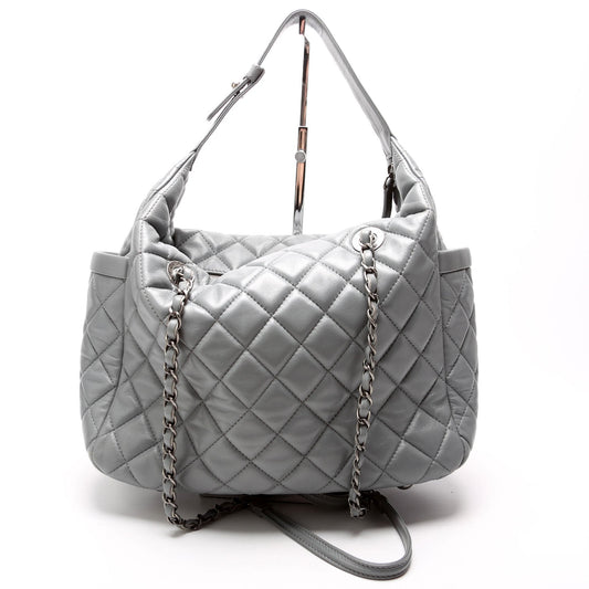 Chanel Front Pocket Flap Hobo Quilted Lambskin 20M Grey Bag