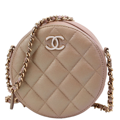 Chanel Round Clutch With Chain Iridescent Caviar 27M Tan Bag
