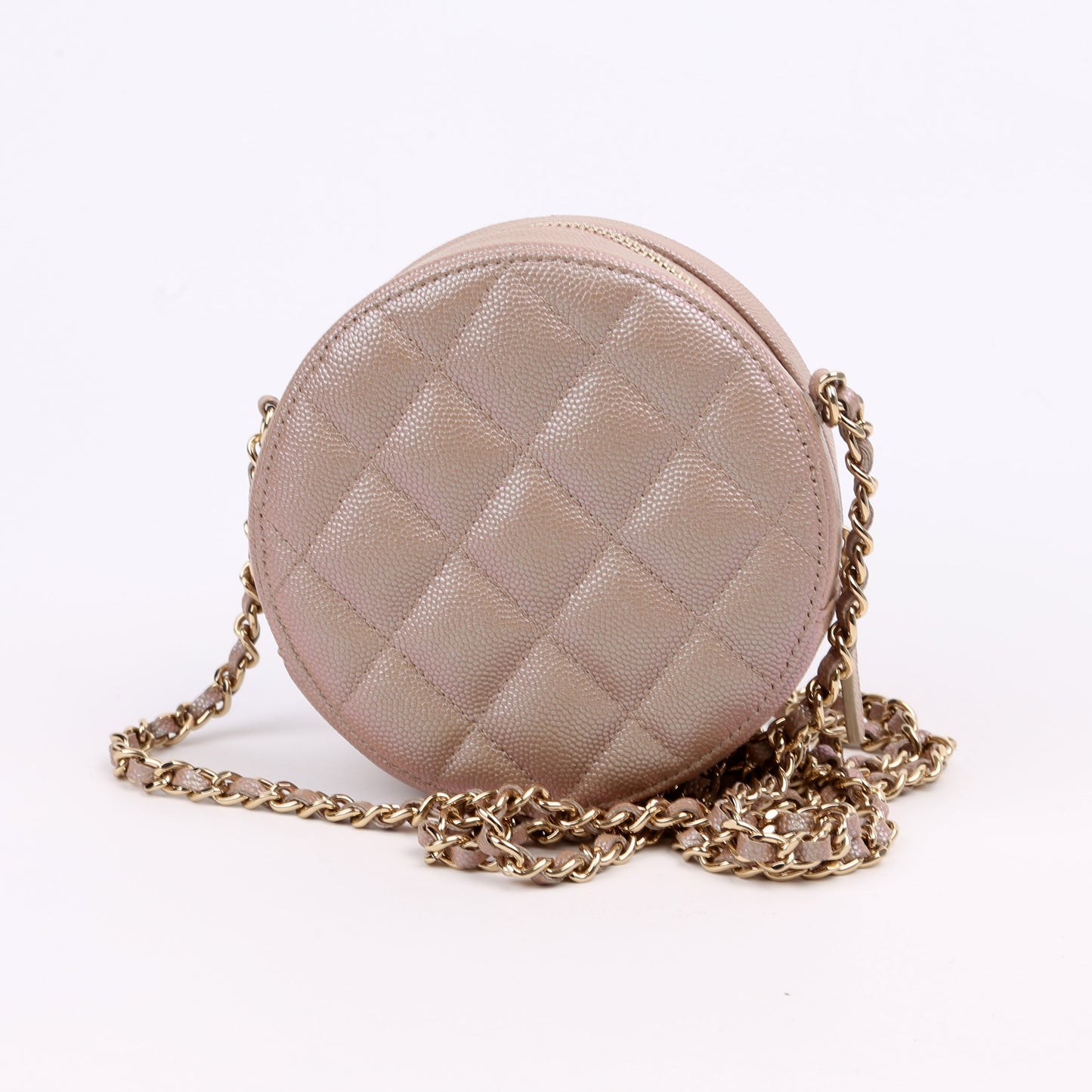 Chanel Round Clutch With Chain Iridescent Caviar 27M Tan Bag
