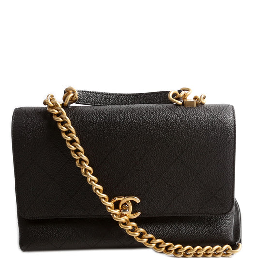 Chanel Quilted Caviar Diamond Top Handle Flap 30M Bag