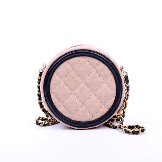 Chanel Filigree Round Crossbody Caviar 26M Nude/Black Bag