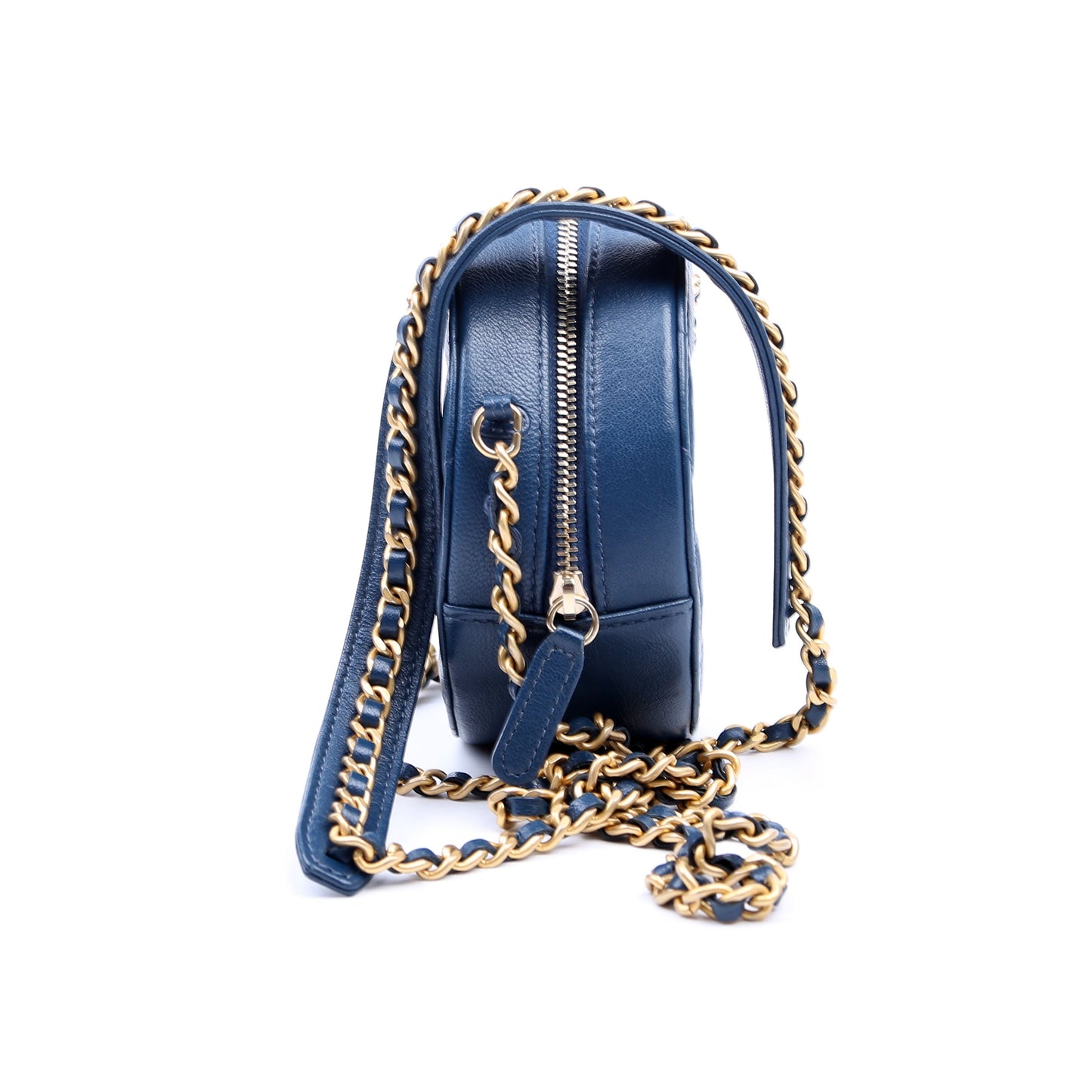 Chanel Infinity Round Clutch With Chain Quilted Lambskin 28M Blue Bag