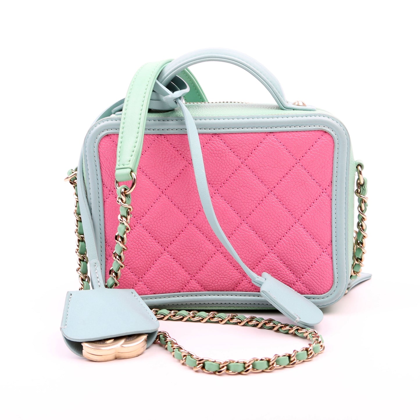 Chanel Mini Filigree Vanity Case 26M Green/Pink Bag