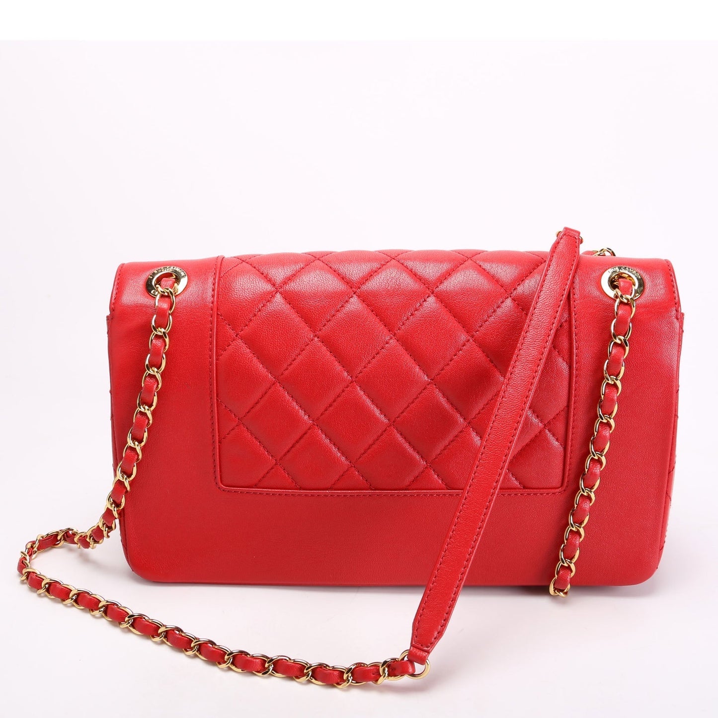 Chanel Mademoiselle   Flap Quilted Shiny Sheepskin Red/Gold Bag