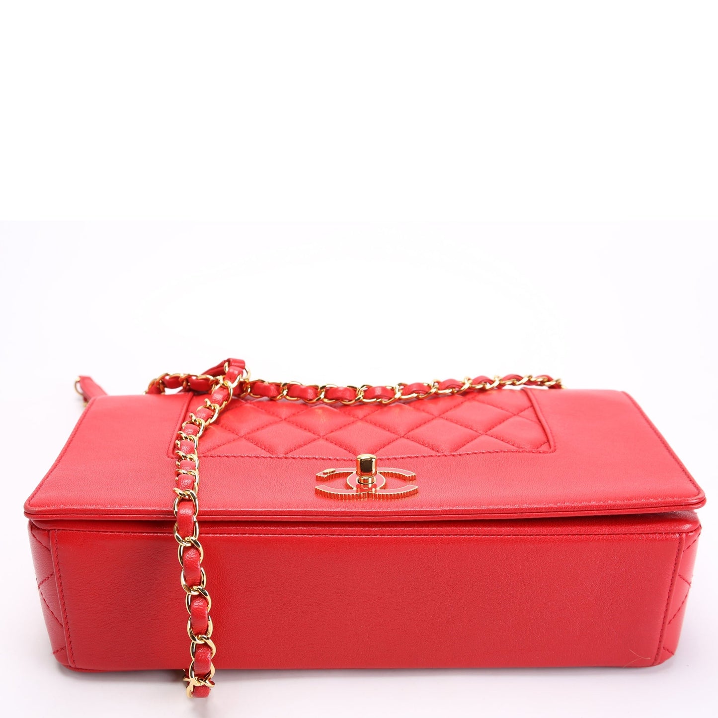 Chanel Mademoiselle   Flap Quilted Shiny Sheepskin Red/Gold Bag