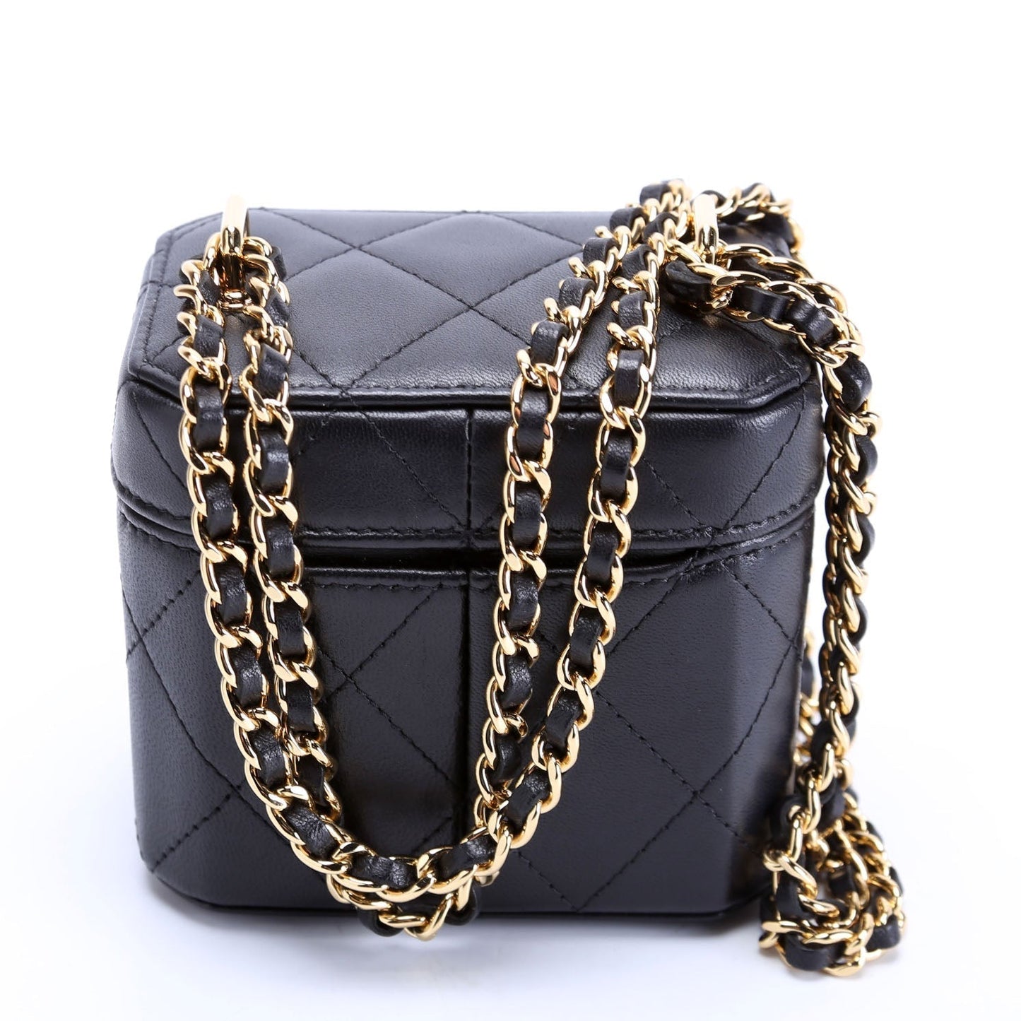 Chanel CC Turnlock Mini Vanity Clutch With Chain Quilted Lamb RFID Black Bag