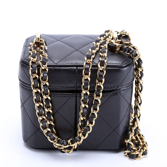Chanel CC Turnlock Mini Vanity Clutch With Chain Quilted Lamb RFID Black Bag