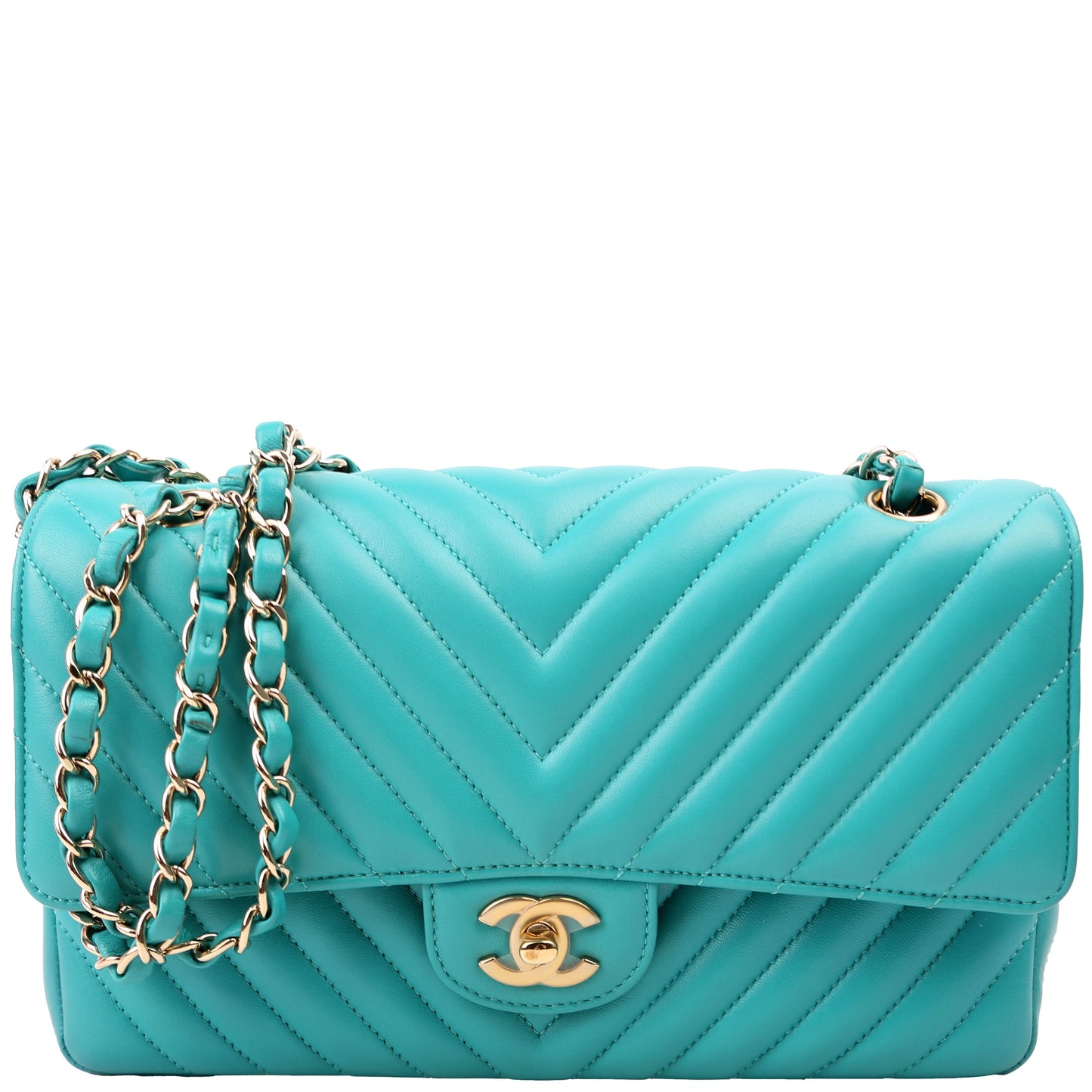 Chanel Classic Flap Medium Chevron Lambskin 23M Teal Bag