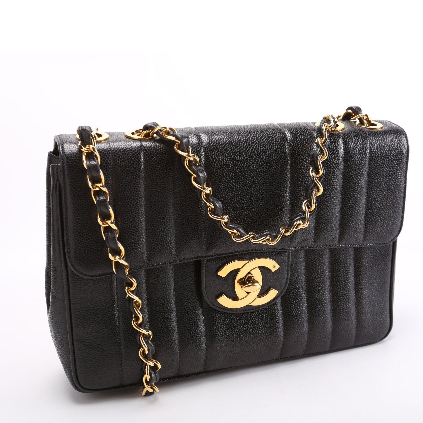 Chanel Flap Vertical Quilted Caviar Jumbo 27M Black Bag