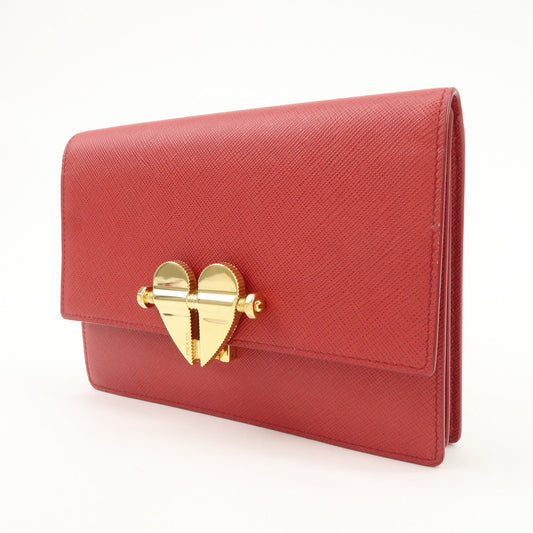 PRADA Heart Lock Leather Shoulder Bag Crossbody Bag Red  d