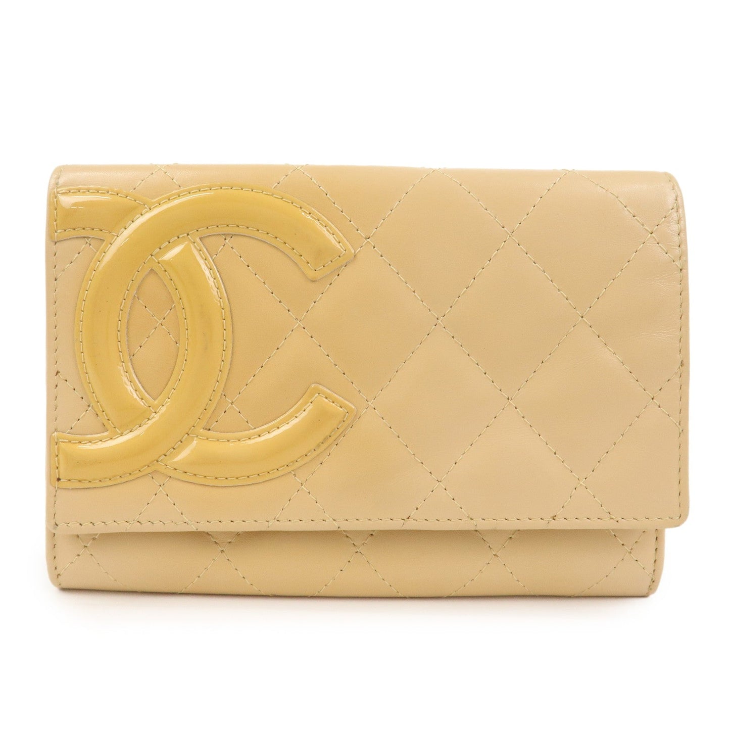 CHANEL Cambon Line Soft Calf Patent Leather Bi-fold Wallet A26722