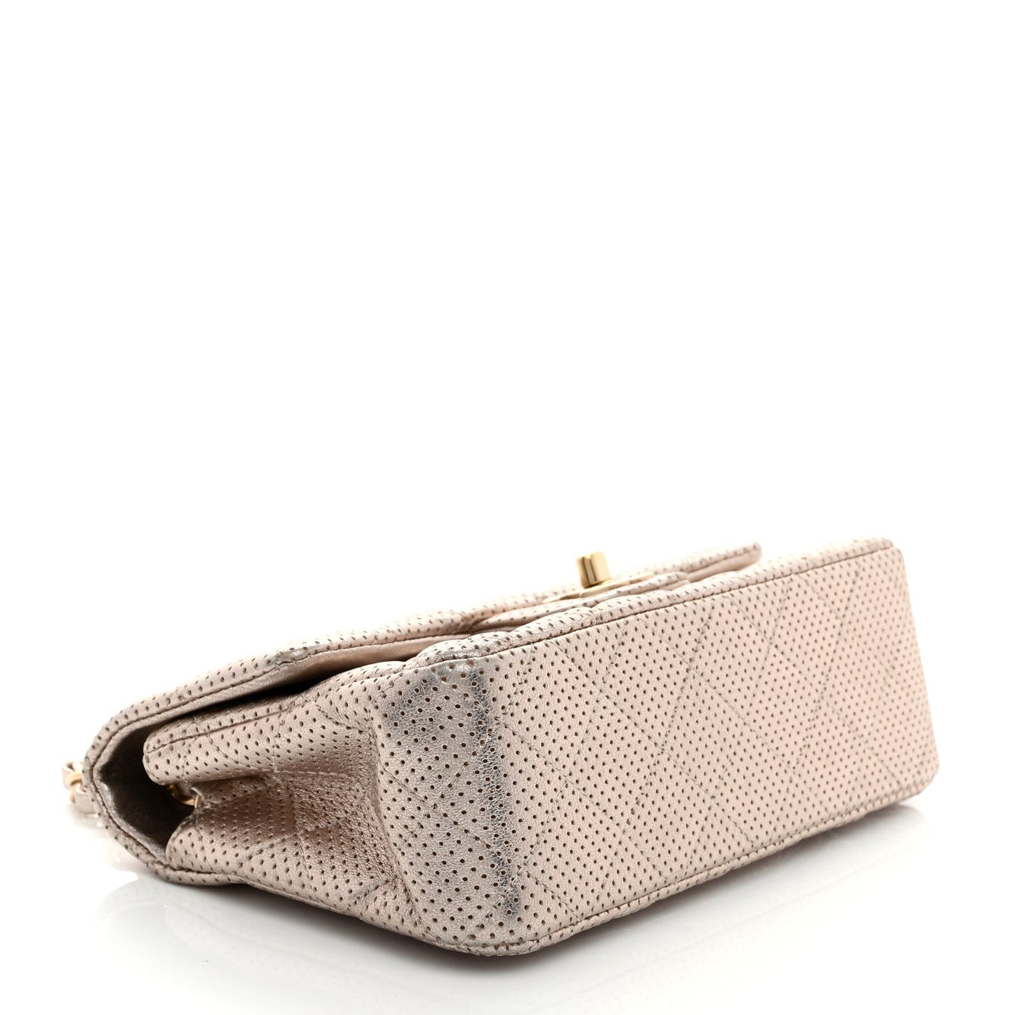 Amelia Metallic Lambskin Perforated Mini Rectangular Flap Light Gold