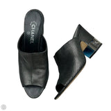 Sandals Luxury Designer By Chanel In Black & Silver, Size: 10