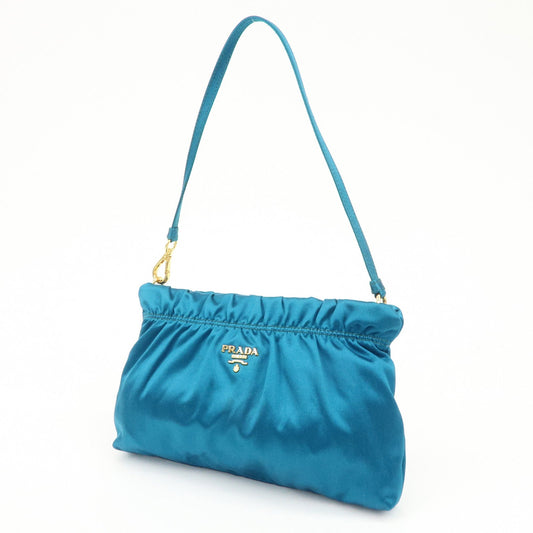 PRADA Satin Cosmetic Pouch Mini Hand Bag Blue 1N1662  d