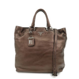 PRADA Leather 2Way Tote Bag Shoulder Bag Metallic Brown BN1713