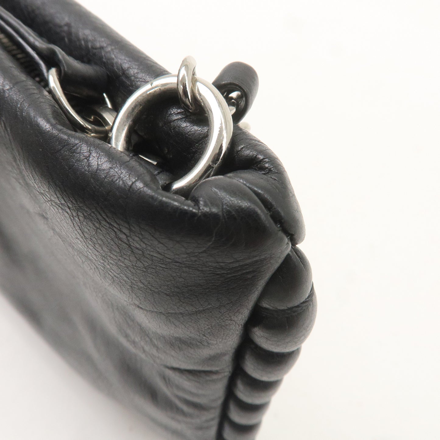 CHANEL Leather Chain Shoulder Bag Hand Bag Black Silver HDW