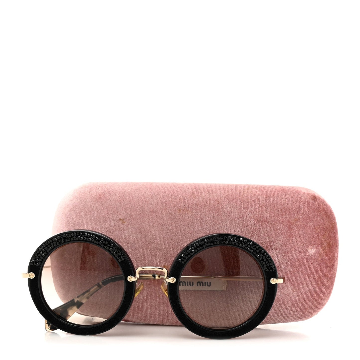 Miu Miu Metal Round Crystal Sunglasses SMU08R Black Tortoise