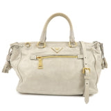 PRADA Triangle Logo VITELLOSHINE Leather 2Way Bag Hand Bag Gray BN1921  d