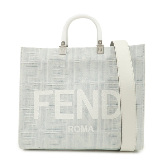 FENDI Leather Sunshine Medium 2Way Tote Bag Hand Bag White 8BH386  d