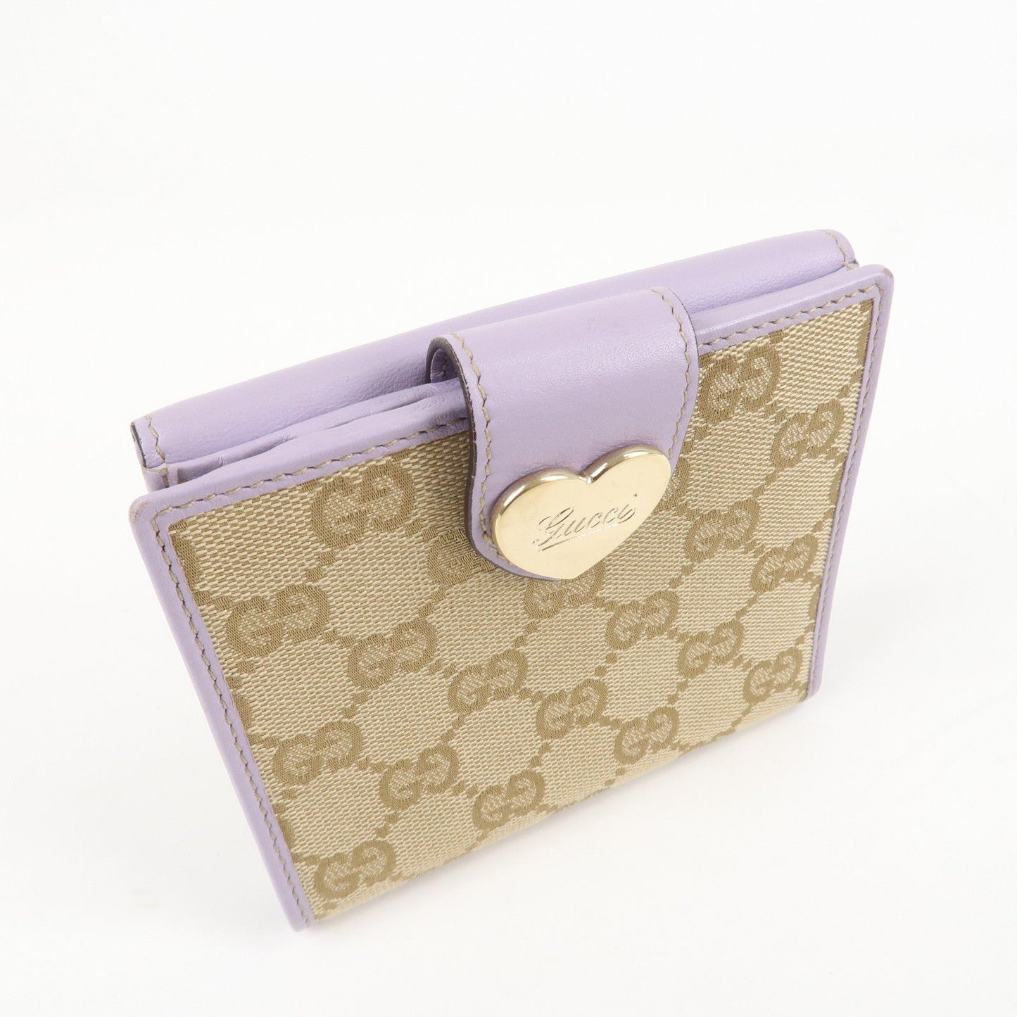 GUCCI Lovely Heart GG Canvas Leather W Hook Bi-Fold Wallet 203549  d
