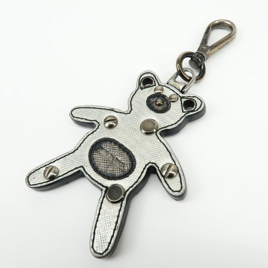 PRADA Saffiano Leather Bear Motif Bag Key Charm Silver