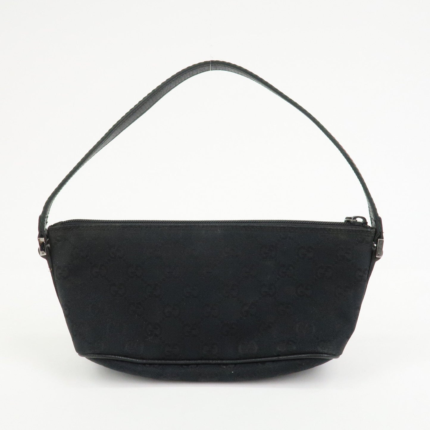 GUCCI Sherry Boat Bag GG Canvas Leather Hand Bag Black 141809