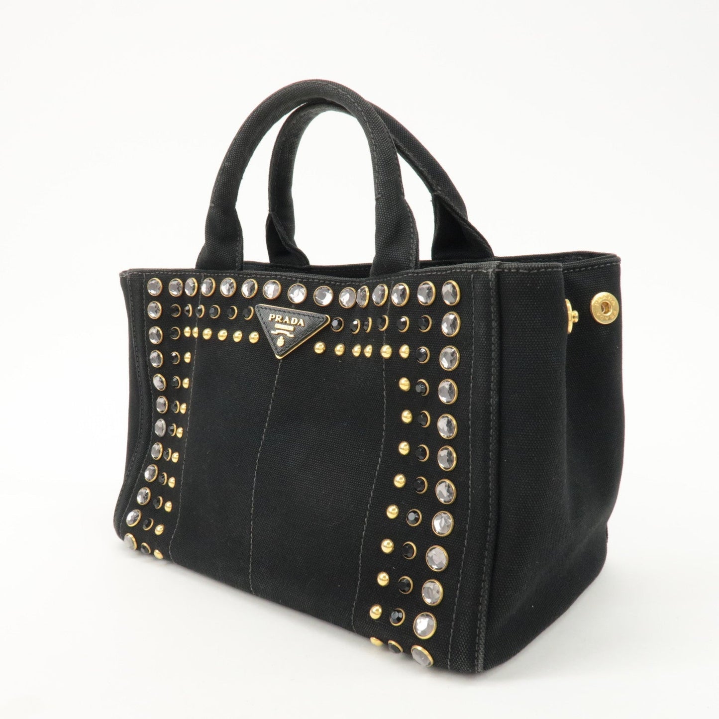 PRADA Logo Canapa Mini Canvas Bijoux 2Way Bag Hand Bag Black 1BG439  d