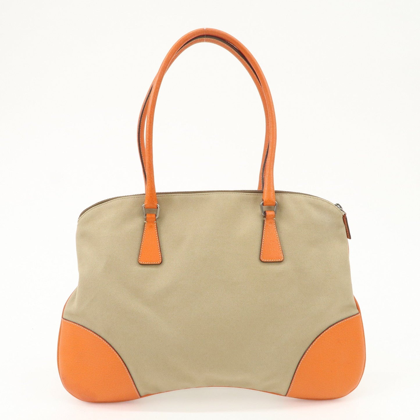 PRADA Triangle Logo Canvas Leather Shoulder Bag Orange Beige  d