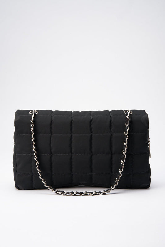 Chanel Black Nylon Large Chocolate Bar Flap Bag