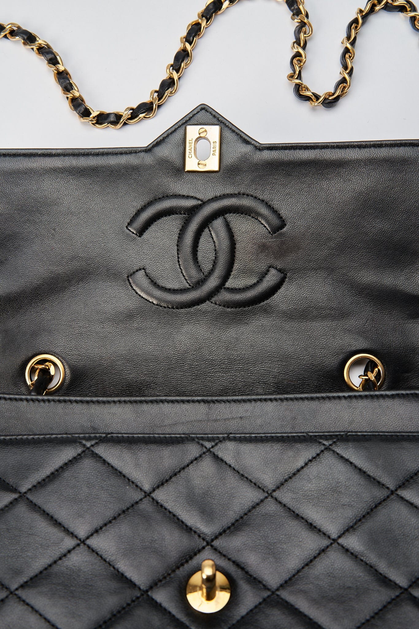 Chanel   Black Single Flap with 24k gold plated hardware and V design