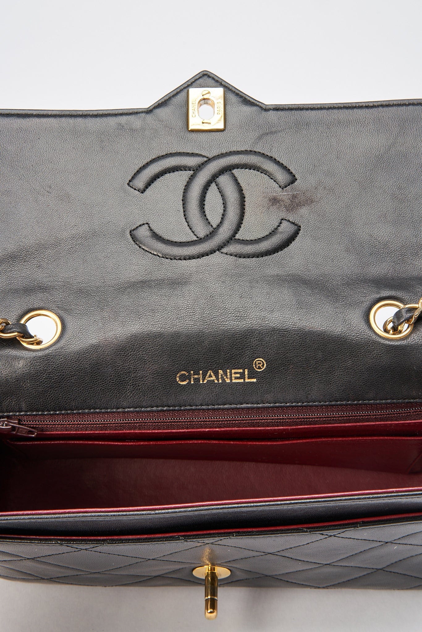 Chanel   Black Single Flap with 24k gold plated hardware and V design