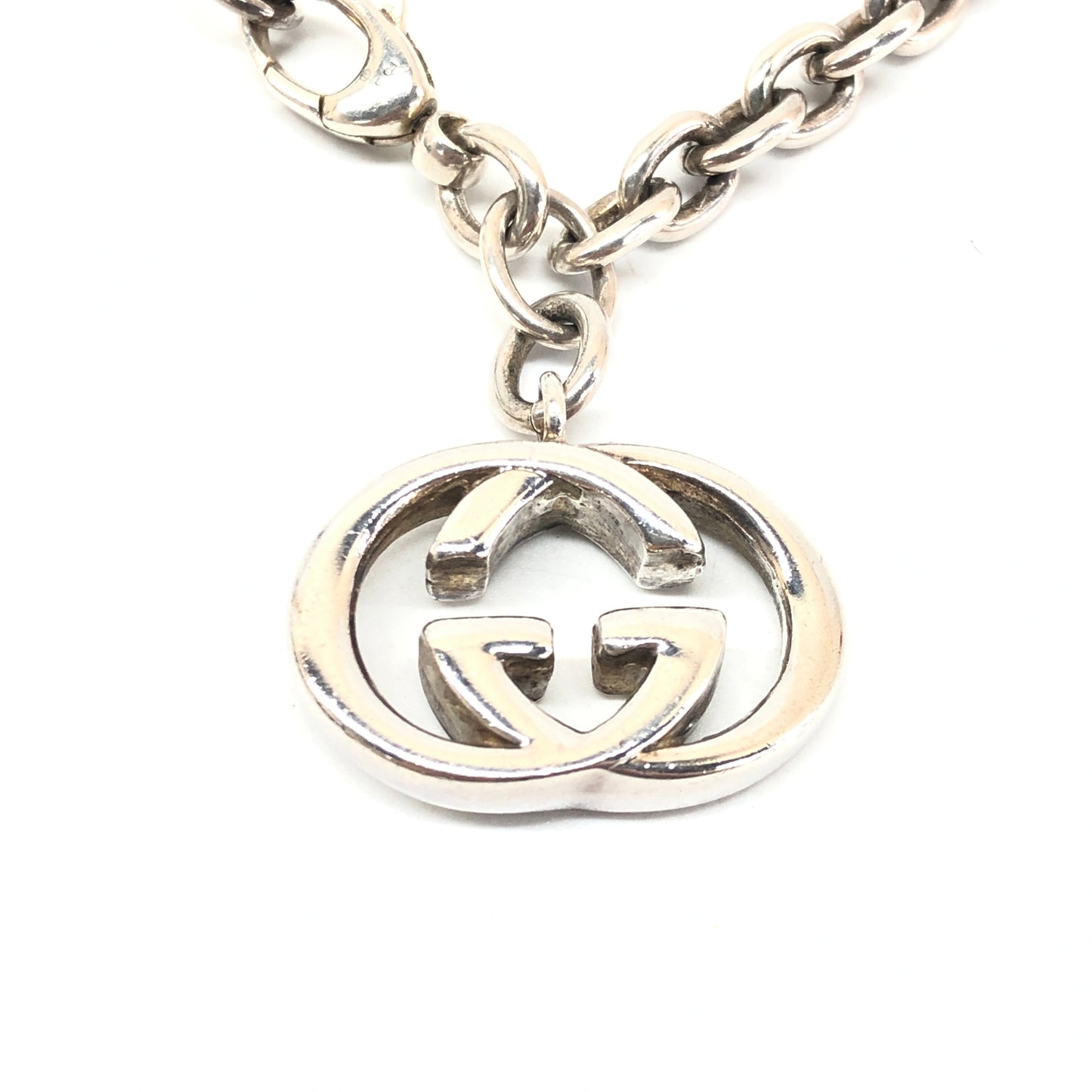 Gucci Interlocking GG Logo Charm Sterling Silver Bracelet