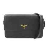 PRADA Saffiano Leather Shoulder Wallet Shoulder Bag Black BT1019