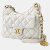 CHANEL White Patent Leather Small Shiny Calfskin Wavy CC Hobo