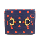 GUCCI Horsebit Dot Pattern Leather Bifold Wallet Navy Red 621891  d