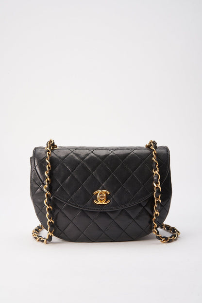 Chanel Black Half Moon Single Flap with 24k gold plated hardware