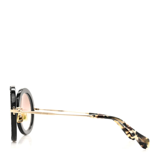 Miu Miu Metal Round Crystal Sunglasses SMU08R Black Tortoise