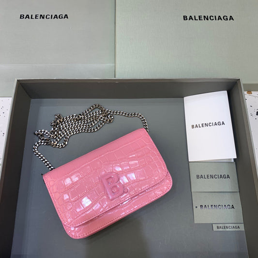 BLN-Ciaga Croc Embossed Patent B Bag With Chain In Pink, For Women,  Bags 7.9in/20cm