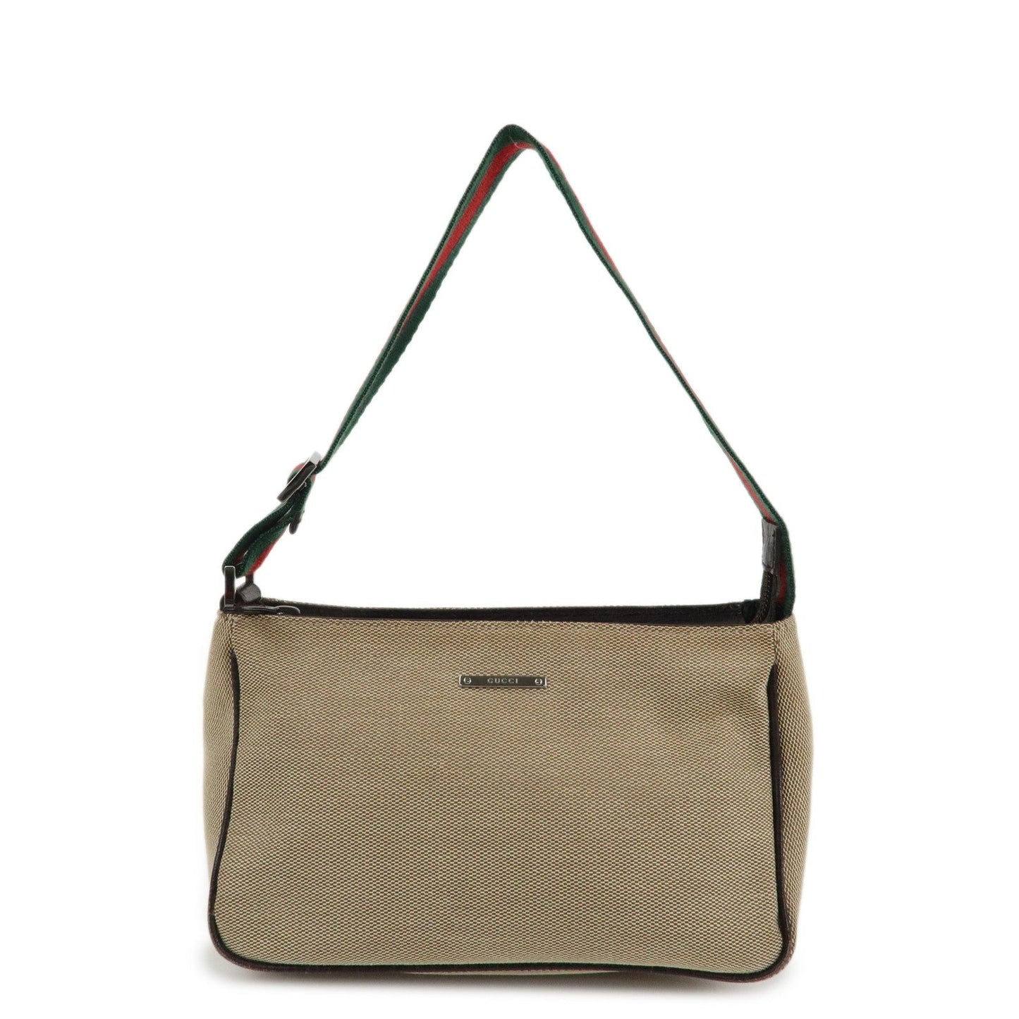 GUCCI Sherry Canvas Leather Pouch Hand Bag Beige Brown 106644  d