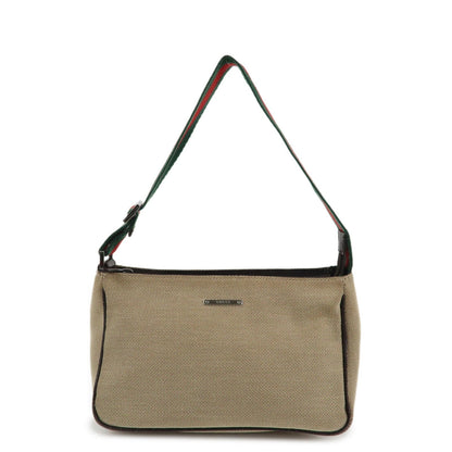 GUCCI Sherry Canvas Leather Pouch Hand Bag Beige Brown 106644  d